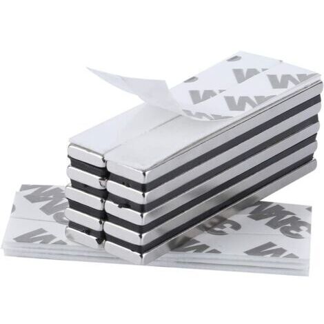 10 pièces rectangle aimants néodyme 60 x 10 x 3 mm avec ruban adhésif de marque 3M, Aimants avec film adhésif autocollant Extra haute adhérence pour DIY, cuisine, sous-sol, bâtiment