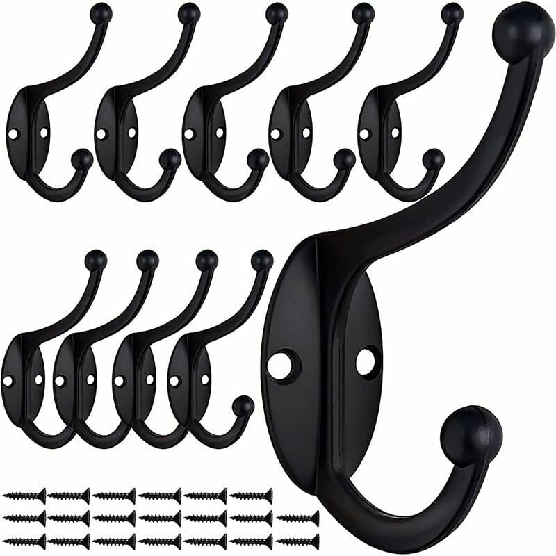 Ahlsen 10pcs Retro Hooks Coat Hooks Wall Mounted Vintage Metal Door Hooks for Bathroom Kitchen Bedroom Entryway (Black)