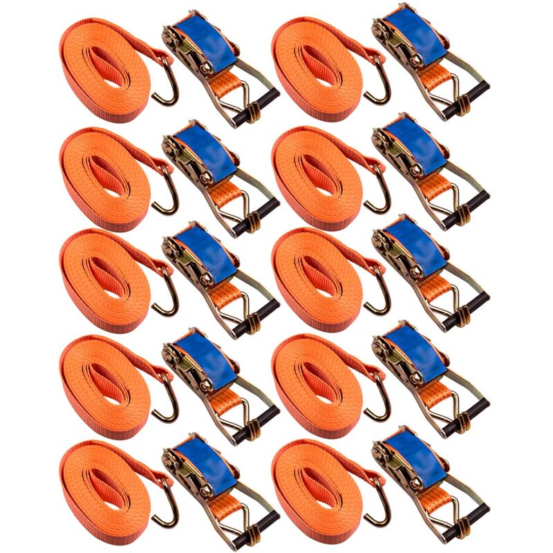10 Pièces Sangle D'arrimage à Cliquet Robuste 6m x 50mm 5000kg Orange