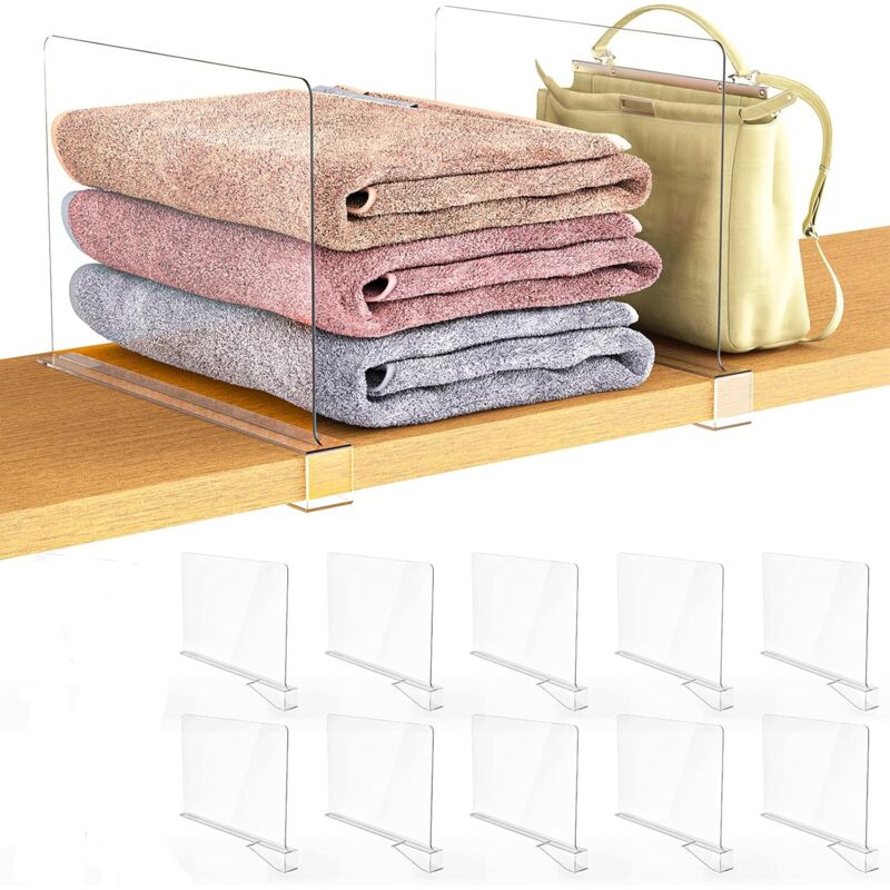 10 Pièces Séparateurs D'étagère Acrylique pour Armoire,Separateurde Penderie pour Organiser Vêtements,Séparateurs Etagère