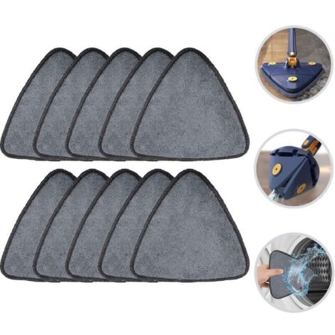 10 Pièces Serpillère de Rechange Triangle en Microfibre pour Balai à Franges Rotatif à 360 °,Tête de Balai Serpillère en Fibre ,Têtes de Balai à Franges,Mop Heads,Réutilisable Tête de Balai Re