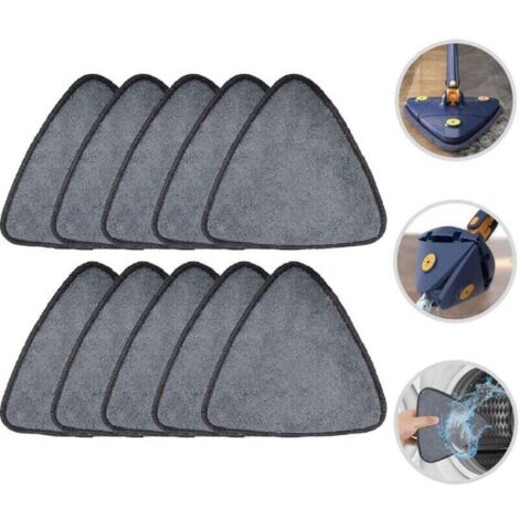 10 Pièces Serpillère de Rechange Triangle en Microfibre pour Balai à Franges Rotatif à 360 °,Tête de Balai Serpillère en Fibre ,Têtes de Balai à Franges,Mop Heads,Réutilisable Tête de Balai Re