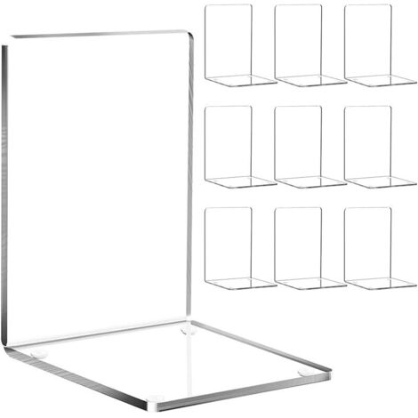 10 Pièces Serre Livres avec Autocollants Antidérapants, Support Livre Acrylique Transparent, Serre-Livres Forme L, Organisation Bureau, Cale Livre pour Chambre Coucher, Maison, Bibliothèque, École
