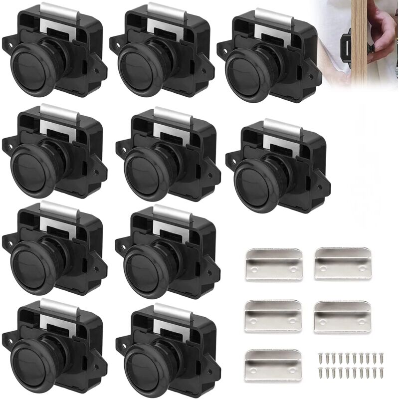 10 Pièces Serrures de Camping Car, Bouton Poussoir en Métal Serrure de Porte Serrure de Meuble Serrure de Placard Serrure à Bouton Fixation de Porte