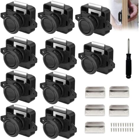 10 Pièces Serrures de Camping Car, Bouton Poussoir en Métal Serrure de Porte Serrures de Meuble Serrure à Bouton Fixation de Porte pour Camping Car Caravane Yacht, Noir