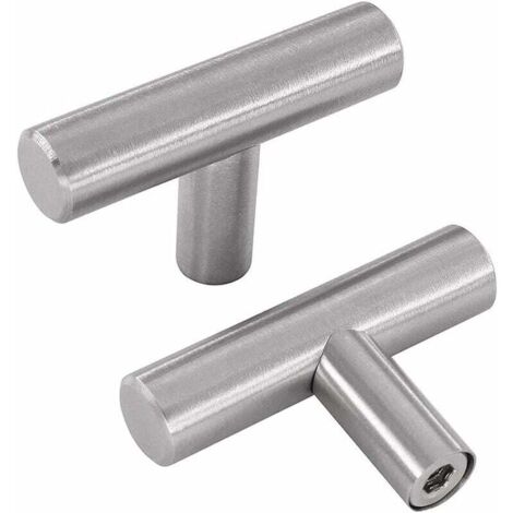 10 pieces silver handles – T-shaped furniture door knobs cabinet drawer handles stainless steel with screws MUMU