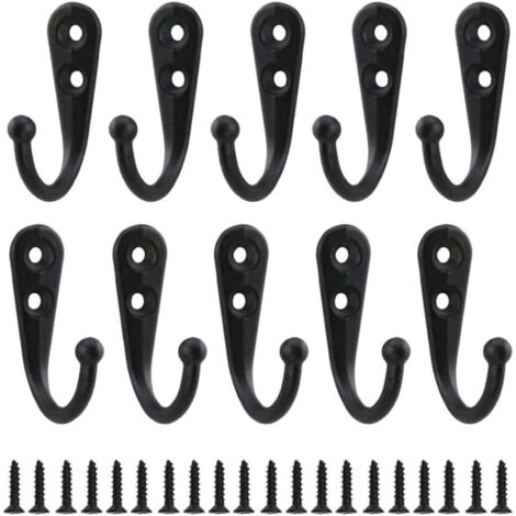 10 Pieces Single Hooks Black Wall Hooks Black Coat Hooks Equipped with Mounting Screws