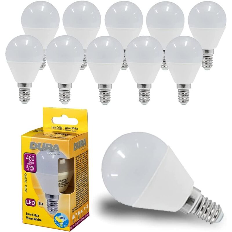 10 pie'ces - sphe're led E14 5,5W 3000K Duralamp
