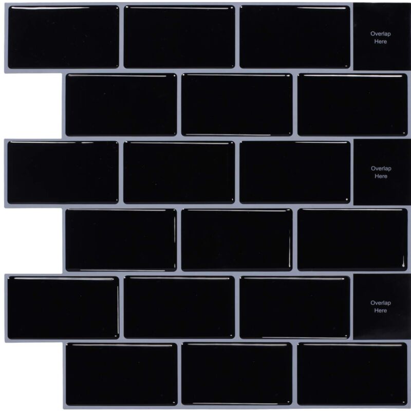 10-Pièces Sticker Carrelage Adhesif Mural 3d Autocollant Credence Adhesive pour Cuisine Noir (30.5x 30.5cm) npterbl