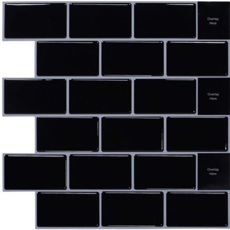 10-Pièces Sticker Carrelage Adhesif Mural 3d Autocollant Credence Adhesive pour Cuisine Noir (30.5x 30.5cm)
