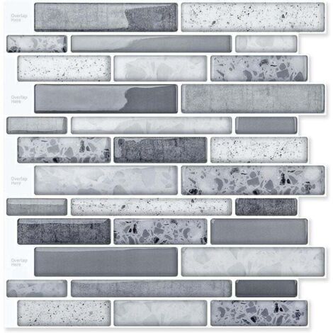 10 Pièces Sticker mural Carrelage Adhésif Mural,Crédence de Cuisine,Sticker Muraux Marbre - 30x30cm - Gris