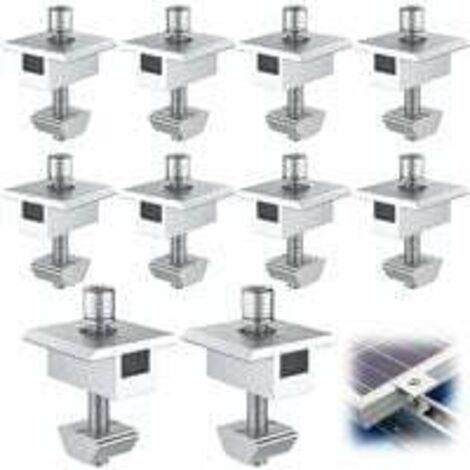 10 Pièces Support de Panneau Solaire en Aluminium, Bornes Centrales en Forme de T, Fixation de Panneau Solaire PV, Support de Montage Central Sur le Toit, pour Panneaux Encadrés de 30 mm (35m）