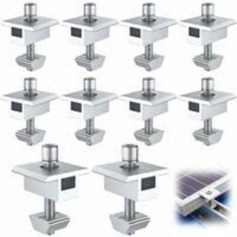 10 Pièces Support de Panneau Solaire en Aluminium, Bornes Centrales en Forme de T, Fixation de Panneau Solaire PV, Support de Montage Central Sur le Toit, pour Panneaux Encadrés de 30 mm (35m)
