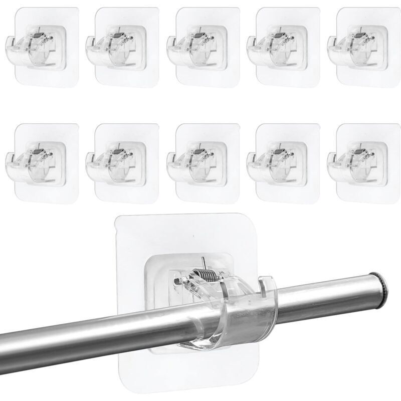 10 Pièces Support Tringle Rideaux sans Percage, Supports de Tringle Auto-Adhésifs Transparent, Crochets Autocollants pour Tringle à Rideaux pour
