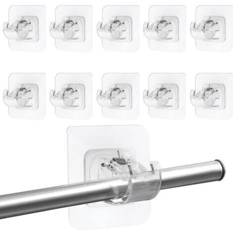 10 Pièces Support Tringle Rideaux sans Percage, Supports de Tringle Auto-Adhésifs Transparent, Crochets Autocollants pour Tringle à Rideaux pour Cuisine Salle de Bain