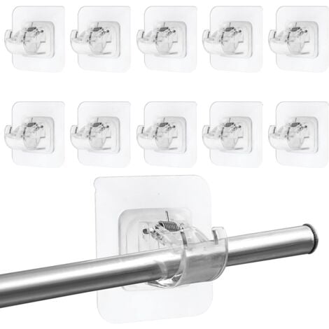 10 Pièces Support Tringle Rideaux sans Percage,Porte-Serviettes Clips  Supports de Tringle Auto-Adhésifs Transparent, Crochets Autocollants pour Tringle à Rideaux pour Cuisine Salle de Bain(Sans tige)
