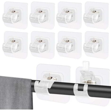 10 Pièces Support Tringle Rideaux Sans Percage,Supports de Tringle Auto Adhésifs Transparent,Support AméLioré Rideaux,Sans Percage Support Crochets pour la Maison, la Salle de Bain