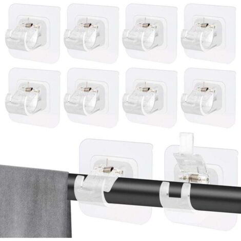 10 Pièces Support Tringle Rideaux Sans Percage,Supports de Tringle Auto Adhésifs Transparent,Support AméLioré Rideaux,Sans Percage Support Crochets pour la Maison, la Salle de Bain