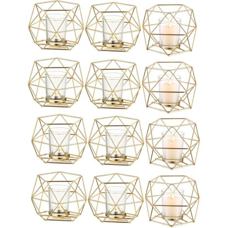 10 pièces supports de bougies géométriques or, décoration moderne pour cheminée, étagère, mariage, Noël et anniversaire