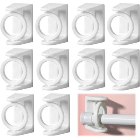 10 Pièces Supports de Tringle à Rideaux Anneau Rotatif à 360°, Support de Rideau sans Perçage, Supports de Tringle à Rideaux Autocollants, pour La Maison, La Salle de Bain, l'Hôtel, l'Armoire (Blanc)