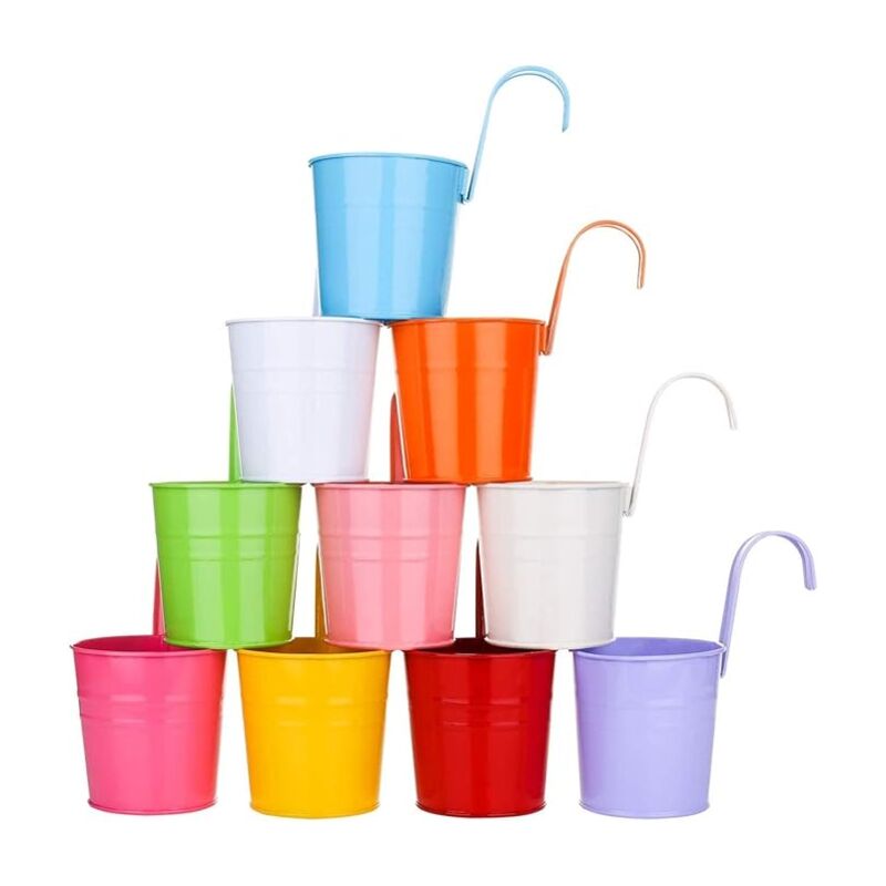 10 Pièces Suspension en Métal Pots De Fleurs, 10cm Pots De Fleurs Seau à Fleurs Suspendu avec Crochet Détachable pour Balcon Clôture Jardin Décor à