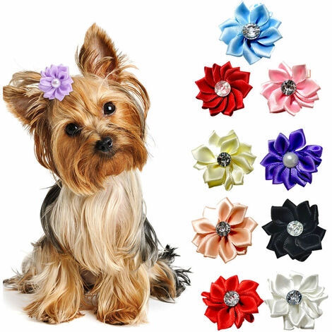 10 pièces tête de chien fleur bijoux accessoires pour animaux de compagnie tête fleur à la main (couleur aléatoire)
