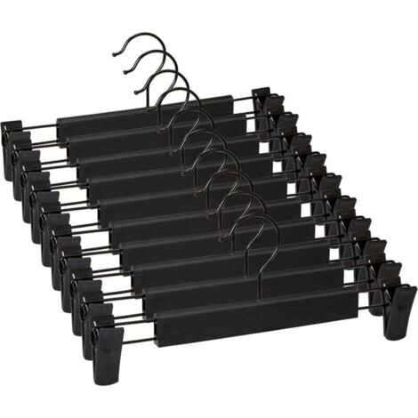 10 Pieces Trouser Hangers, Skirt Hangers, with 2 Non-Slip and Adjustable Clips, for Hanging Trousers, Socks, Skirts - Black MUMU