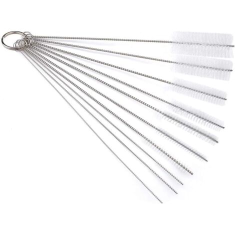 10 Pièces Tube Brosse de Nettoyage, Goupillon Nettoyage pour Bouteille en Verre Tuyau, Brosses de Nettoyage pour Bébé Biberon Paille e Bouilloire Clavier(Blanc)
