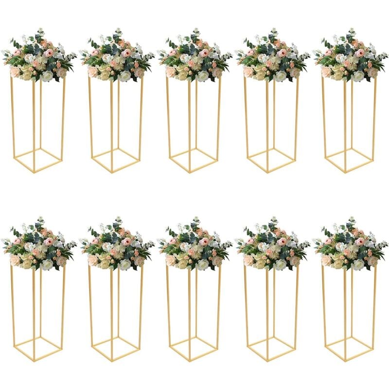 10 Pièces Vase à Fleurs Doré Design Géométrique, Rectangulaires, Amovible, Présentoir pour Fête de Mariage Décoration de Maison Fête, Hauteur 60cm