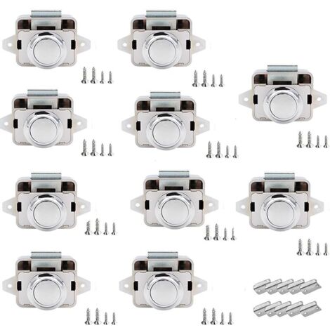 10 Pièces Verrous à Bouton-Poussoir,14-16 mm Serrure de Meuble,pour Camping-Cars, Yachts, Bateaux, RV Camping Armoire, Caravane (Chrome brillant)