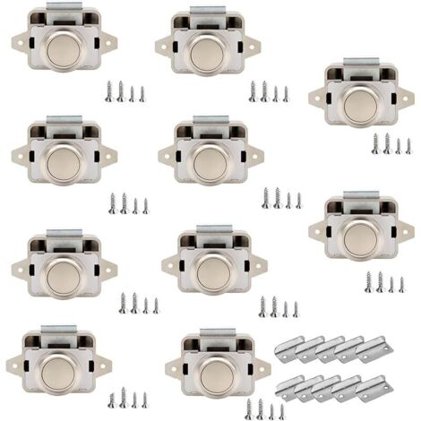 10 Pièces Verrous à Bouton-Poussoir,14-16 mm Serrure de Meuble,pour Camping-Cars, Yachts, Bateaux, RV Camping Armoire, Caravane (Nickel perlé)