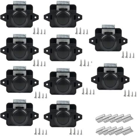 10 Pièces Verrous à Bouton-Poussoir,14-16 mm Serrure de Meuble,pour Camping-Cars, Yachts, Bateaux, RV Camping Armoire, Caravane (Noir) Noir