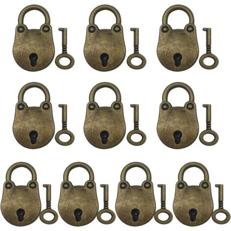 10 Pièces Vintage Cadenas Mini Serrure à Clé avec Clés Archaize Cadenas Durable en Métal Serrure à Clé pour Ordinateur Portable Livre de Journal Intime Boîte à Bijoux