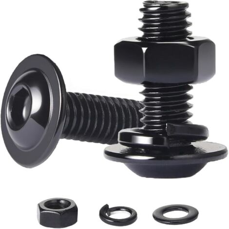 10 Pièces Vis à Tête avec Six Pans Creux M5x25 mm, Jeu de Vis avec Ecrous Hexagonal et Rondelles Elastique, à Tête Bombée Acier Inoxydable A2 V2A, Noire Oxydée