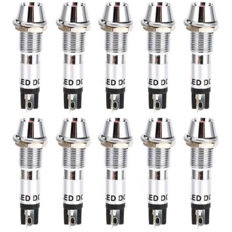 10 pièces Voyant Lumière Signal DC 24V, Carcasse Acier Inoxydable 8mm, Ampoule Rouge pour Tableau