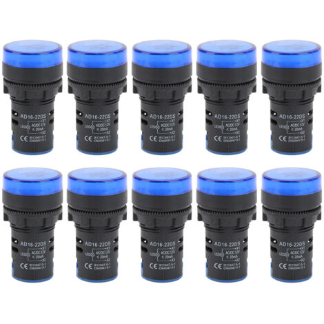 10 Pièces Voyant Lumineux LED Bleu AD16‑22DS, Indicateur Haute Luminosité pour Équipement, 12V AC/DC