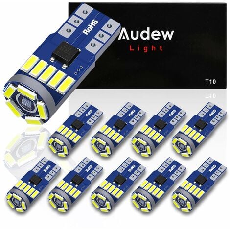 AUGIENB 10 pièces W5W / T10 LED CANBUS lampes de plaque d'immatriculation de voiture 15 x 4014 SMD LED 12V 6712K Type ampoules pour feu de position latéral Tiga