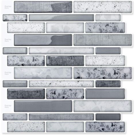 10 Pièces,Carrelage Adhésif Mural,Crédence de Cuisine en Vinyle,Sticker Muraux Marbre,30x30cm,Gris