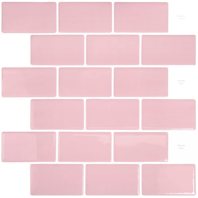 Memkey - 10 Pièces,Carrelage Autocollant Métro Rose,Crédence Adhésive Cuisine Salle de bains,Papier Adhesif en Vinyle 3d Brique,30.5x30.5cm