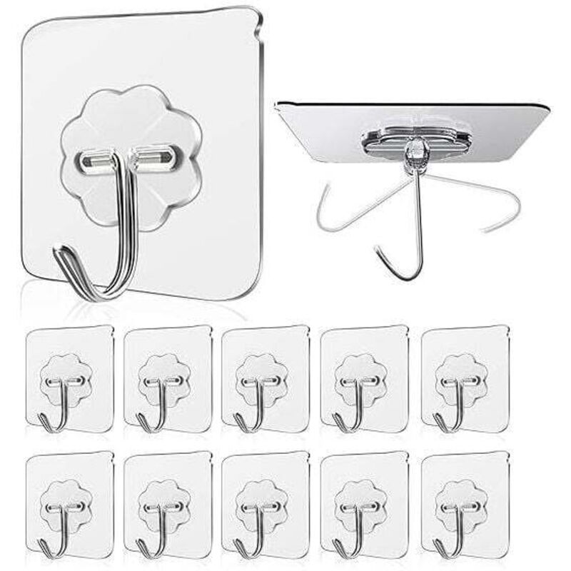 10 Pièces)Crochet Adhésif 15kg(Max) Transparent Autocollants Crochet Murale Salle de Bain Porte Serviette Pour Accroche Salle de