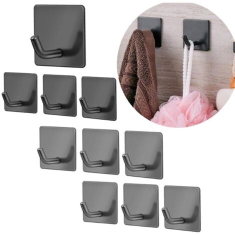 10 Pièces,Noir,CSPARKV crochet Adhésif Crochet Mural Salle de Bains En Acier Inox SUS304 Porte Serviette pour la Cuisine, le Salon et le Bureau