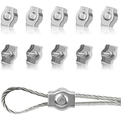 10 PiècesSerre-Câbles en Acier Inoxydable M4 Pince de Câble Métallique Clips pour Fixe 4mm Câble Métalliques Cordes à Linge Voiles de Soleil