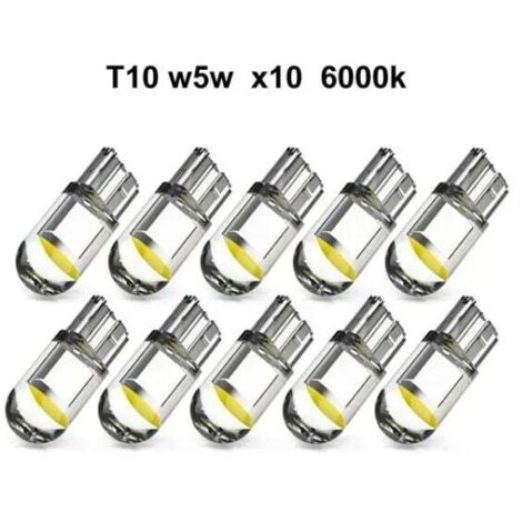10 piezas blancas, T10 w5w LED con 1 chip LED COB 12V DC 10 piezas blancas