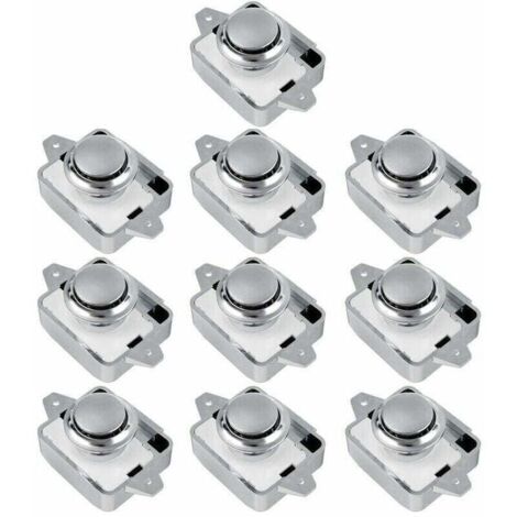 10 piezas de cerradura de botón pulsador SA RV cajón armario puerta perilla Camper Van Caravan (plata 10 piezas) -