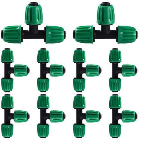 10 piezas de conectores de riego por goteo de 16 mm, conector en T con púas, conector para manguera de riego, conector para riego por goteo, para jardín, césped (verde)