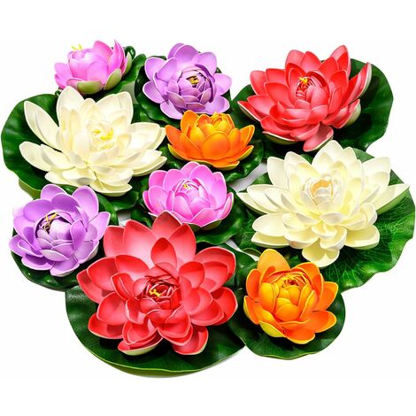 10 piezas de flor de loto de espuma flotante artificial con lirio de agua, adorno realista perfecto para decoraciones de fiesta de boda de acuario de estanque de patio al aire libre