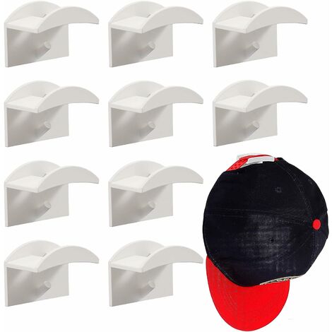 10 piezas de ganchos para sombreros montados en la pared para sombreros y pelucas, adhesivo para casco de béisbol, sin pinchazos, organizador de estante para sombreros de doble gancho para el hogar, e