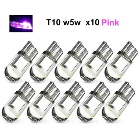 10 piezas de luces moradas, LED rosa T10 w5w con 1 chip LED COB 12 V CC 10 paquetes morados