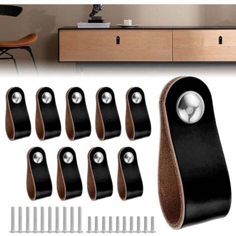 10 piezas de manijas de cuero para muebles, manijas de puerta de cuero, manijas de gabinete de cuero, manija de puerta de cocina de cuero, manija de puerta de gabinete de cuero con 10 tornillos para c