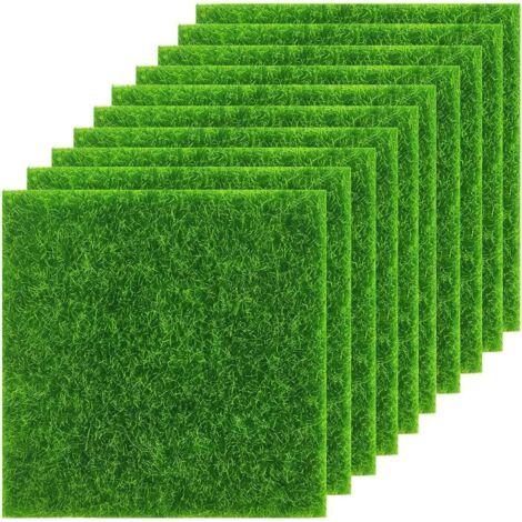 10 Piezas Estera de Césped Artificial, 15CM x 15CM Césped de Jardín Realista Césped Artificial de Hadas Alfombra de Césped Garden Micro Grass para Decoración de Casa Muñecas Ornamento Jardín